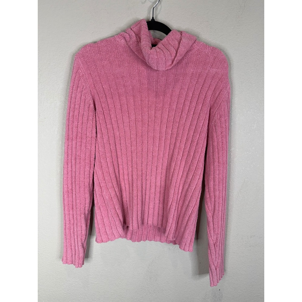 J.Jill Pink Ribbed Turtleneck Sweater Chenille Knit Long Sleeve XS VTG Y2K